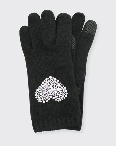 Portolano Cashmere Tech Gloves With Swarovski Heart In Black
