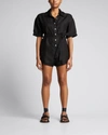Vitamin A Playa Coverup Button-front Romper In Ecolinen Black