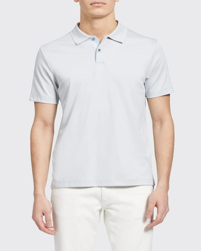 Theory Men's Striped Interlock Polo Shirt In Misty Blu/plsh