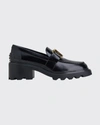Tod's Shiny Leather Logo Buckle Chunky Loafers In Black