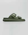 Alexander Mcqueen Fabric Upper And Rubber Slides In Khaki Slvr