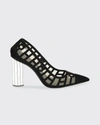 Ferragamo Florise 105mm Cutout Pumps With Cylinder Heel In Nero Nude Sandalo