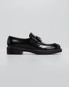 PRADA LEATHER TRIANGLE LOGO LOAFERS,PROD166330018