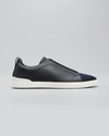 Ermenegildo Zegna Men's Triple Stitch Leather And Suede Sneakers In Dark Blue