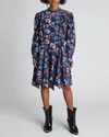 Isabel Marant Verikio Ruffled Floral-print Silk Mini Dress In Faded Night