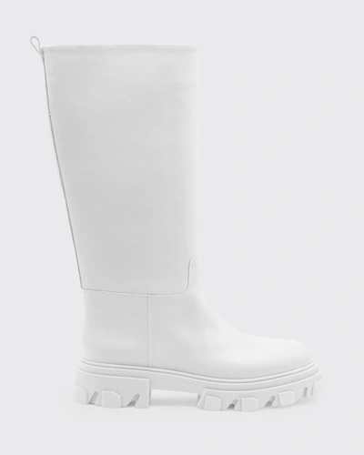 Gia X Pernille Tubular Leather Lug-sole Moto Boots In B Off White