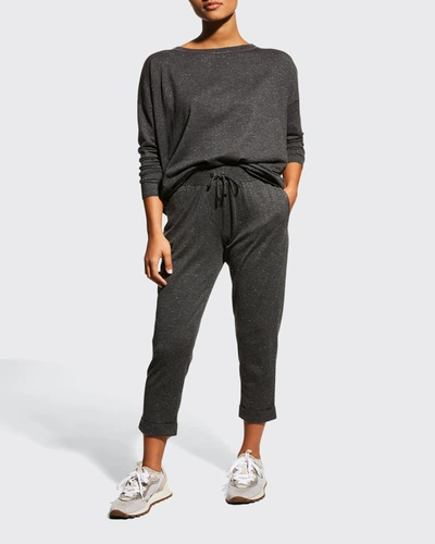 Brunello Cucinelli Tapered Bead-embellished Cashmere Track Pants In C2126 Carbone