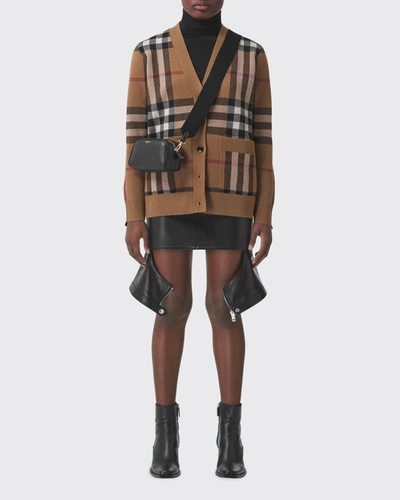 Burberry Willah Check Oversized Cardigan In Birch Brown