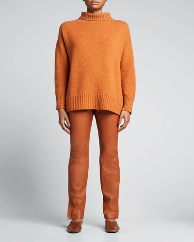 Lafayette 148 Chine 3-ply Cashmere Stand-collar Sweater In Ember Orange Mult