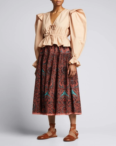 Ulla Johnson Women's Lourdes Printed Cotton Midi Skirt In Horn