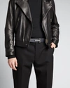 Tom Ford Reversible Grain Leather T Belt For Men In Dual Shades In Dark Navy Black