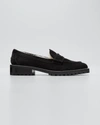 JIMMY CHOO DEANNA SUEDE SHEARLING PENNY LOAFERS,PROD166660063