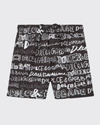 Dolce & Gabbana Kids' Boy's Graffiti Logo Swim Trunks In Hnsfw Blackwhite