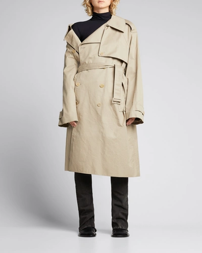 Balenciaga Asymmetric Trench Coat In Gabardine In Beige
