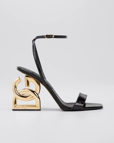 Dolce & Gabbana 105mm Patent Iconic Dg Heel Sandals In Black