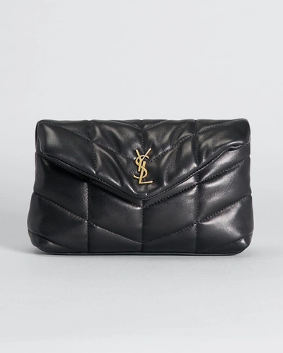 Saint Laurent Puffer Small Ysl Quilted Pouch Clutch Bag In 1000 Nero