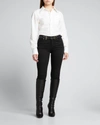 Saint Laurent Monogram Embroidered Shirt In Cotton And Linen In Cream
