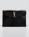 Saint Laurent Uptown Medium Ysl Monogram Croc-embossed Pouch Bag In Nero