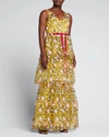 Marchesa Notte 3-tiered Embroidered Tulle Gown In Marigold