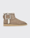 Roger Vivier Winter Viv Crystal-embellished Shearling-lined Suede Ankle Boots In Beige