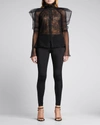 Tom Ford Patchwork Lace Puff-sleeve Blouse In Black