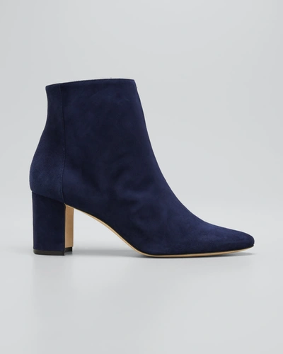 Manolo Blahnik Rosie Suede Zip Ankle Booties In Navy4116