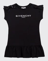 GIVENCHY GIRL'S GLITTER LOGO-PRINT BOW SHOULDER DRESS,PROD167560013