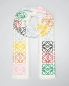 Loewe Fringed Printed Wool, Silk And Cashmere-blend Scarf In Multicolor White