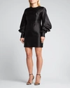 Tom Ford Puff-sleeve Duchess-silk Midi Dress In Black