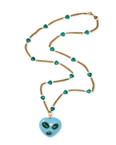 Grazia And Marica Vozza Turquoise And Malachite Heart Charm Necklace In Multi