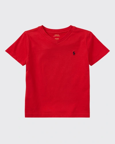 Ralph Lauren Kids' Boy's Cotton Jersey V-neck Tee In Red