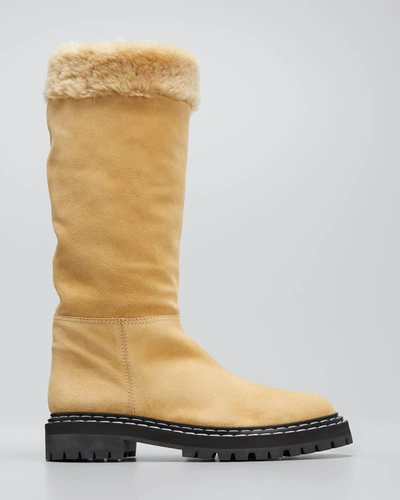 Proenza Schouler Suede Shearling Lug-sole Knee Boots In Cream