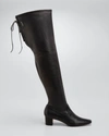 Manolo Blahnik Giovannanu Leather Over-the-knee Lace Boots In Blck0015