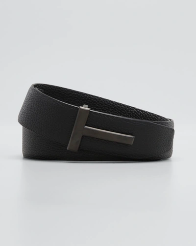 Tom Ford Men's T-buckle Leather Belt In Black