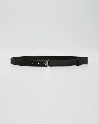 Prada Triangle Saffiano Leather Belt In F0632 Nero 1