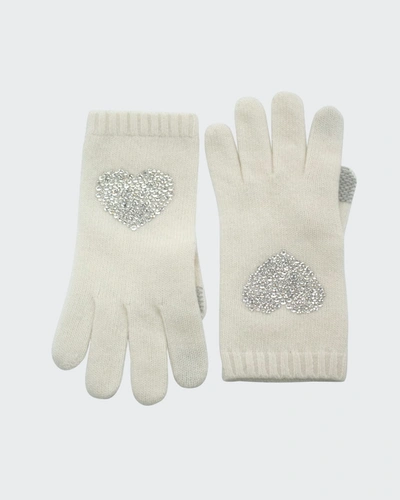 Portolano Cashmere Tech Gloves With Swarovski Heart In White