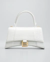 Balenciaga Hour Small Croc-embossed Top-handle Bag In White