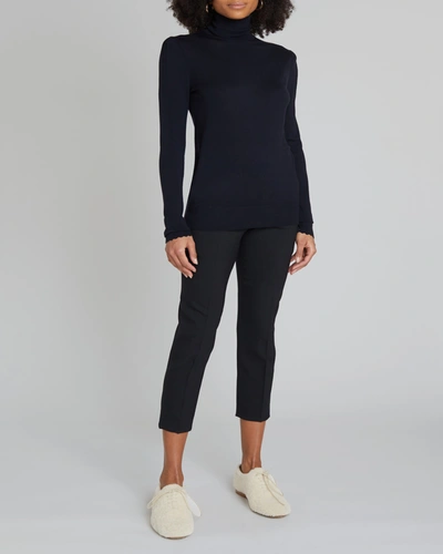 Chloé Turtleneck Scallop-cuff Sweater In Iconic Navy