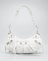 Balenciaga Cagole Studded Texture Leather Shoulder Bag In White