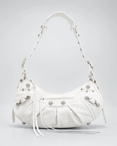 BALENCIAGA CAGOLE STUDDED TEXTURE LEATHER SHOULDER BAG,PROD168270395