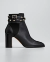 Valentino Rockstud Buckle-wrap Ankle Booties In Black