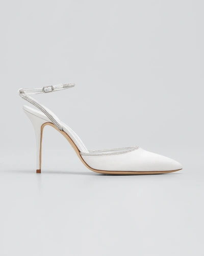 Manolo Blahnik Narcona Satin Ankle-strap Cocktail Pumps In White