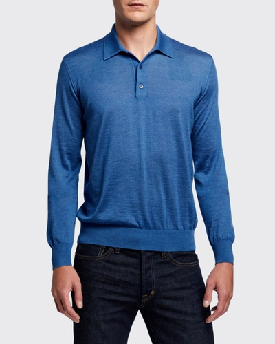 Charvet Men's Solid Long-sleeve Polo Shirt In La La Land Purple
