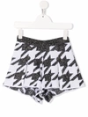 Simonetta Teen Houndstooth-pattern Knitted Shorts In Silver/white