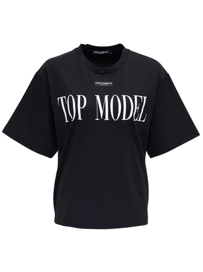 Dolce & Gabbana Black Cotton T-shirt With Top Model Front Print In Black,white