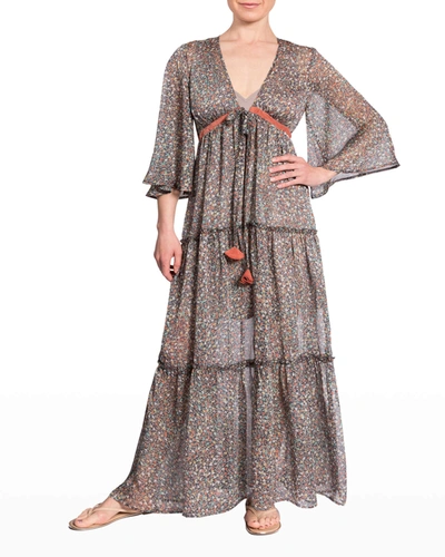 Everyday Ritual Jennifer Tiered Maxi Coverup Dress In Ditsy Chiffon