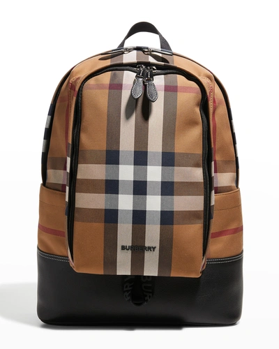 Burberry Large Check Cotton Canvas And Leather Backpack In Brown