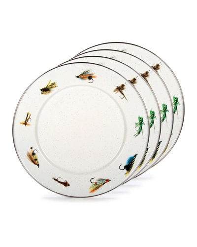 Golden Rabbit Fishing Fly Sandwich Plates, Set Of 4