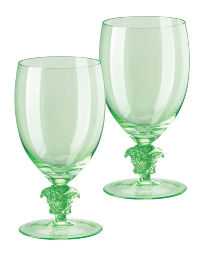 Versace Medusa Lumiere 2 Short Stem Water Goblets, Set Of Two In Green
