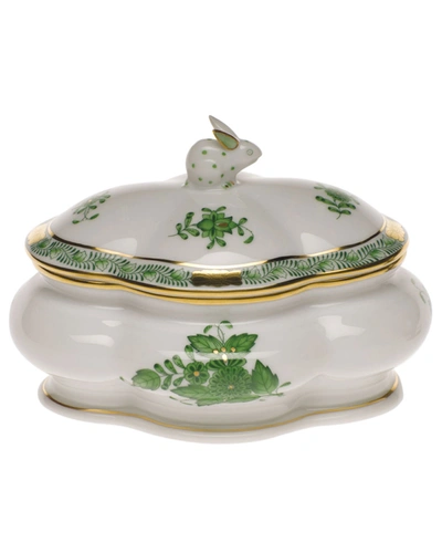 HEREND CHINESE BOUQUET GREEN COVERED PORCELAIN BONBON BOX WITH BUNNY,PROD227460432
